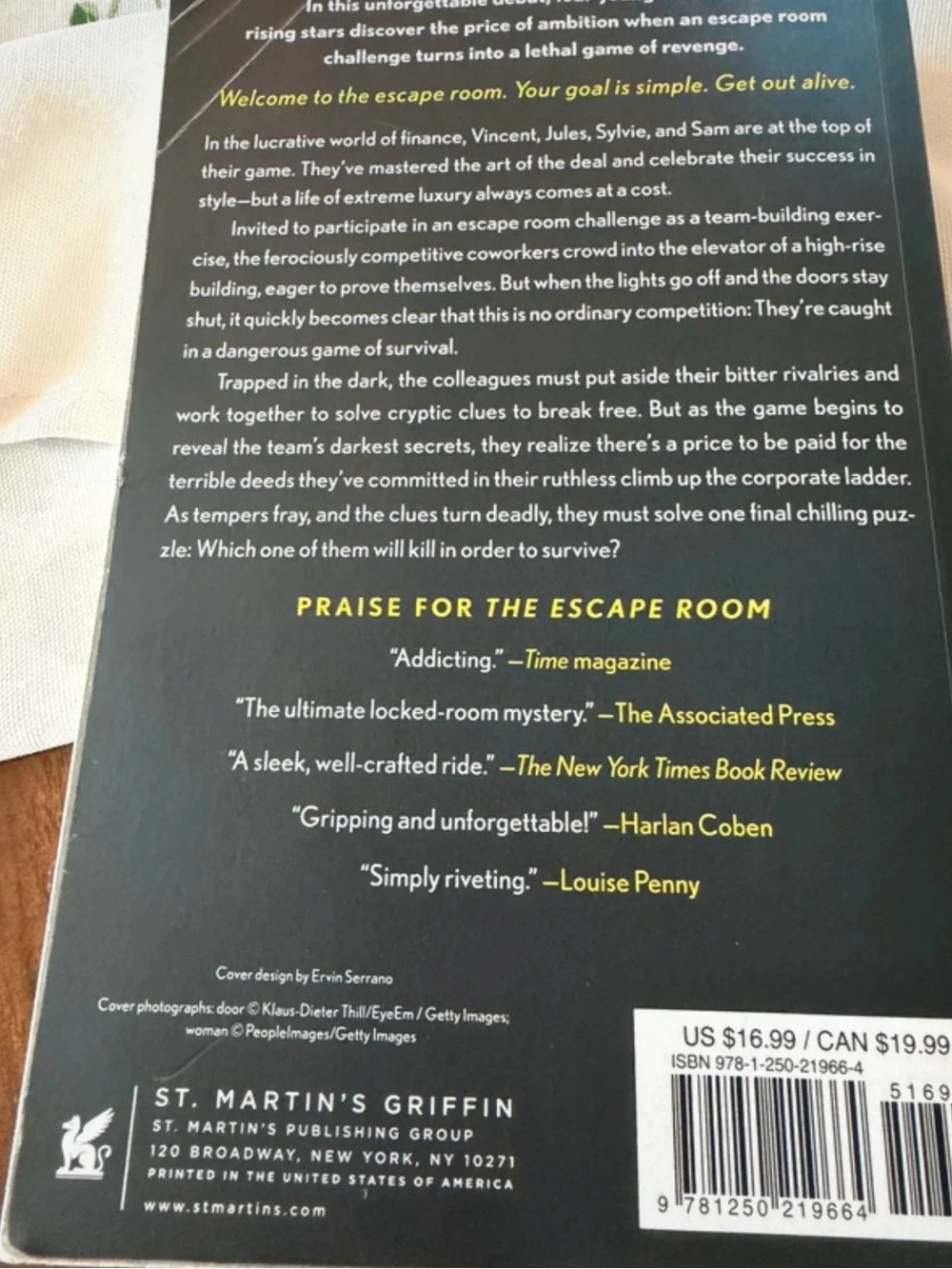 The Escape Room by Megan Goldin - Teal & Black Paperback- Thriller